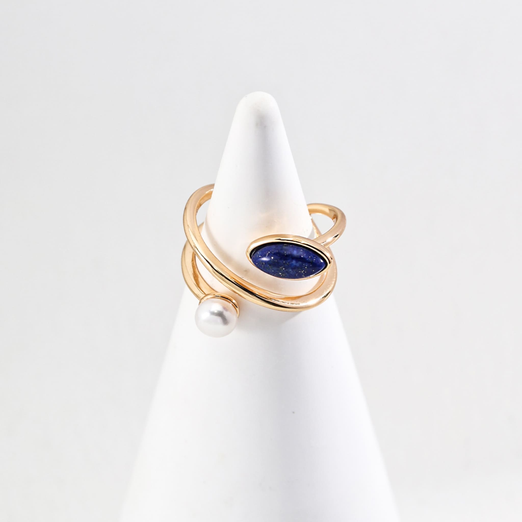 Gold-Plated Pearl & Lapis Lazuli Ring