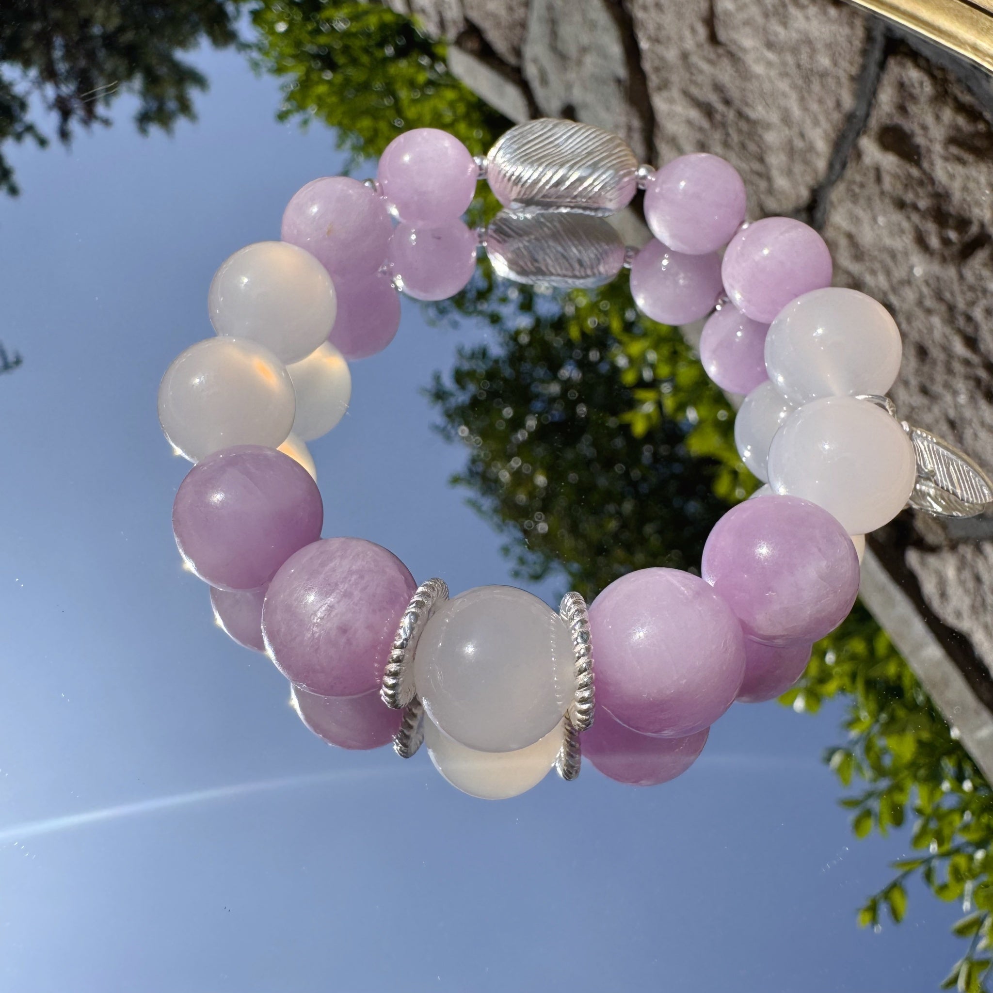 Kunzite and White Agate Bracelet for Calm and Balance-2