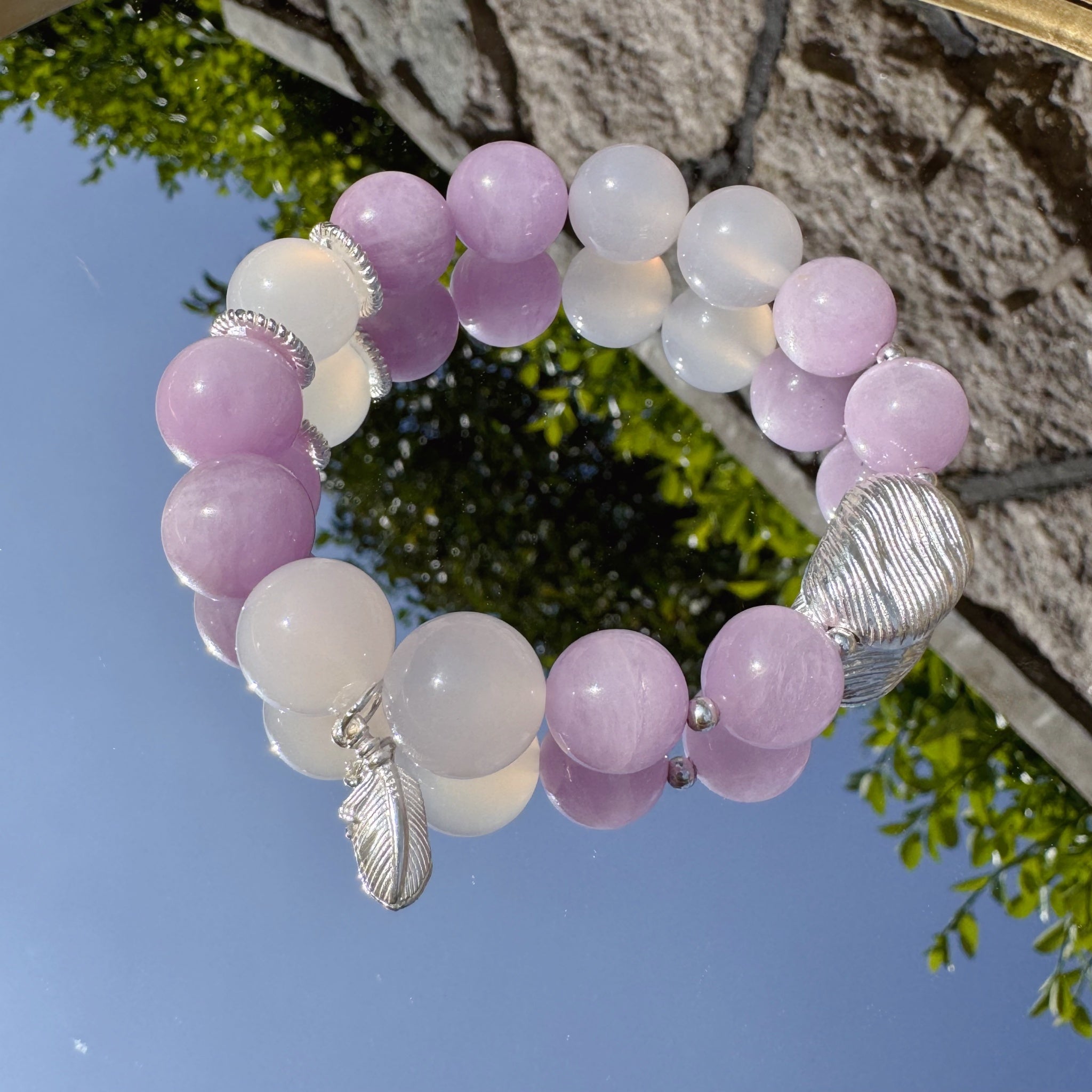 Kunzite and White Agate Bracelet for Calm and Balance-3