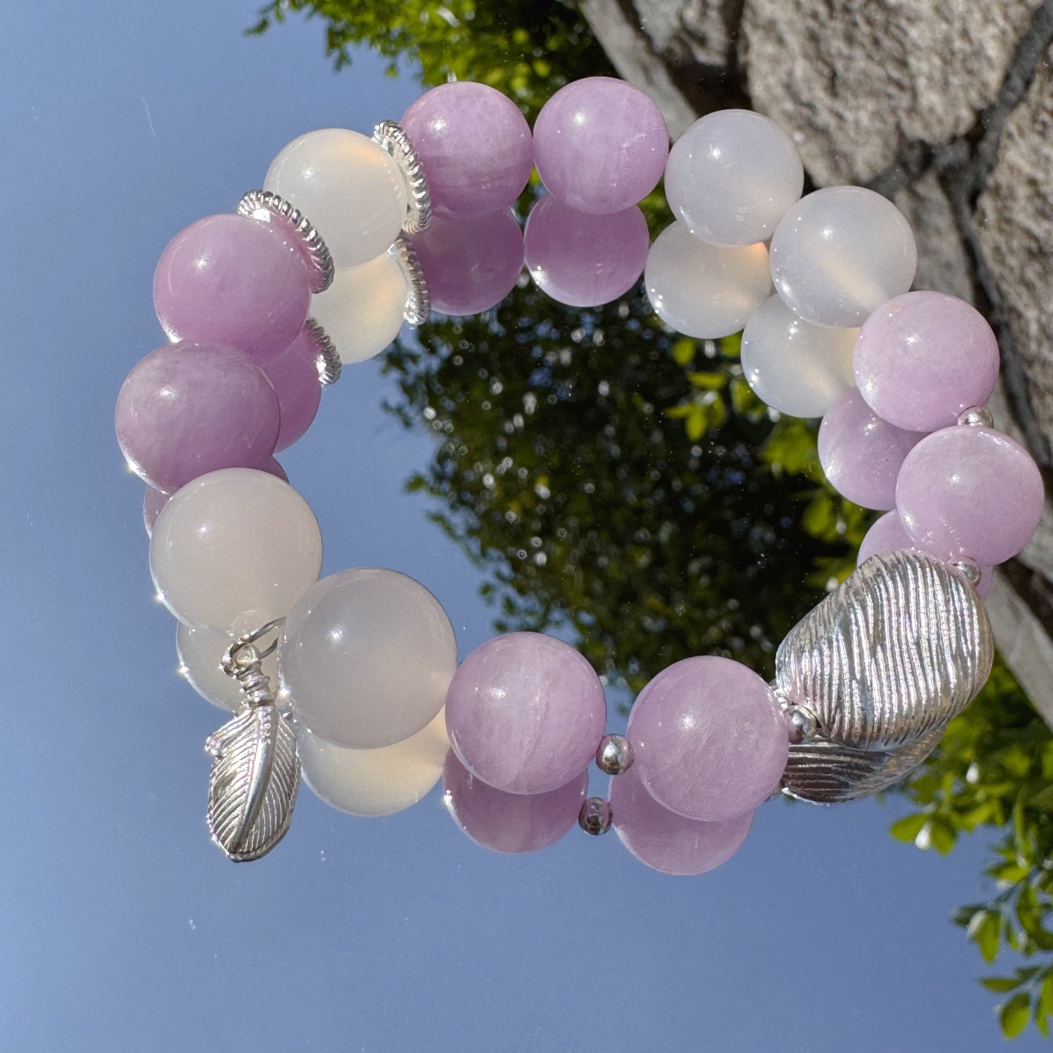 Kunzite and White Agate Bracelet for Calm and Balance-4
