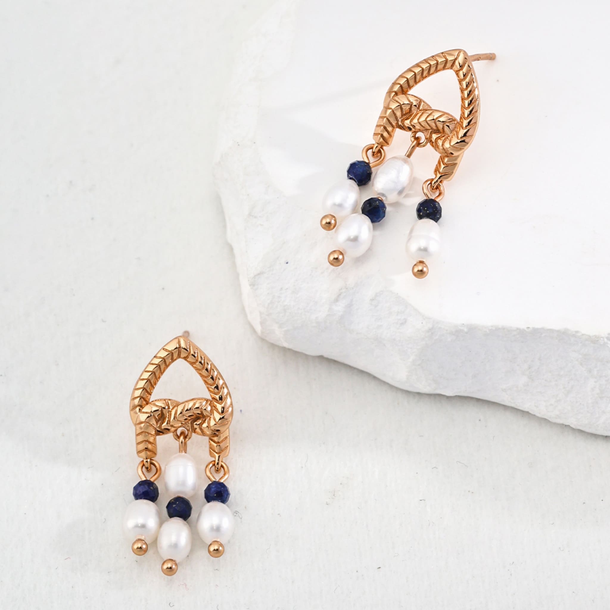 Lapis Lazuli Pearl Earrings Elegant Vintage Gold for Office Chic-3