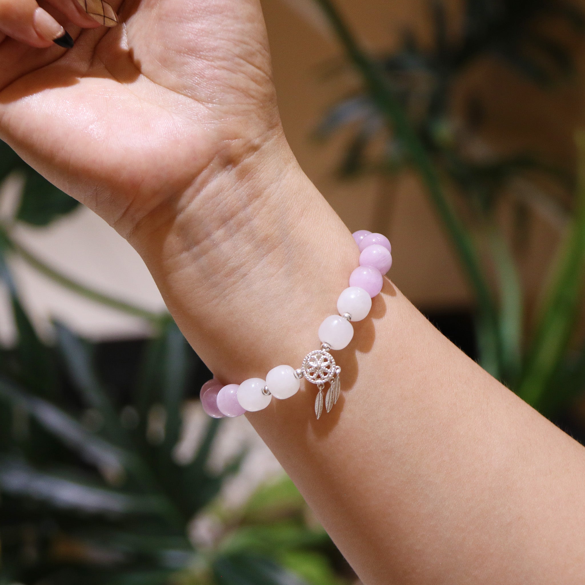 Limited Edition Natural Kunzite & Nephrite Healing Bracelet – 925 Silver
-4