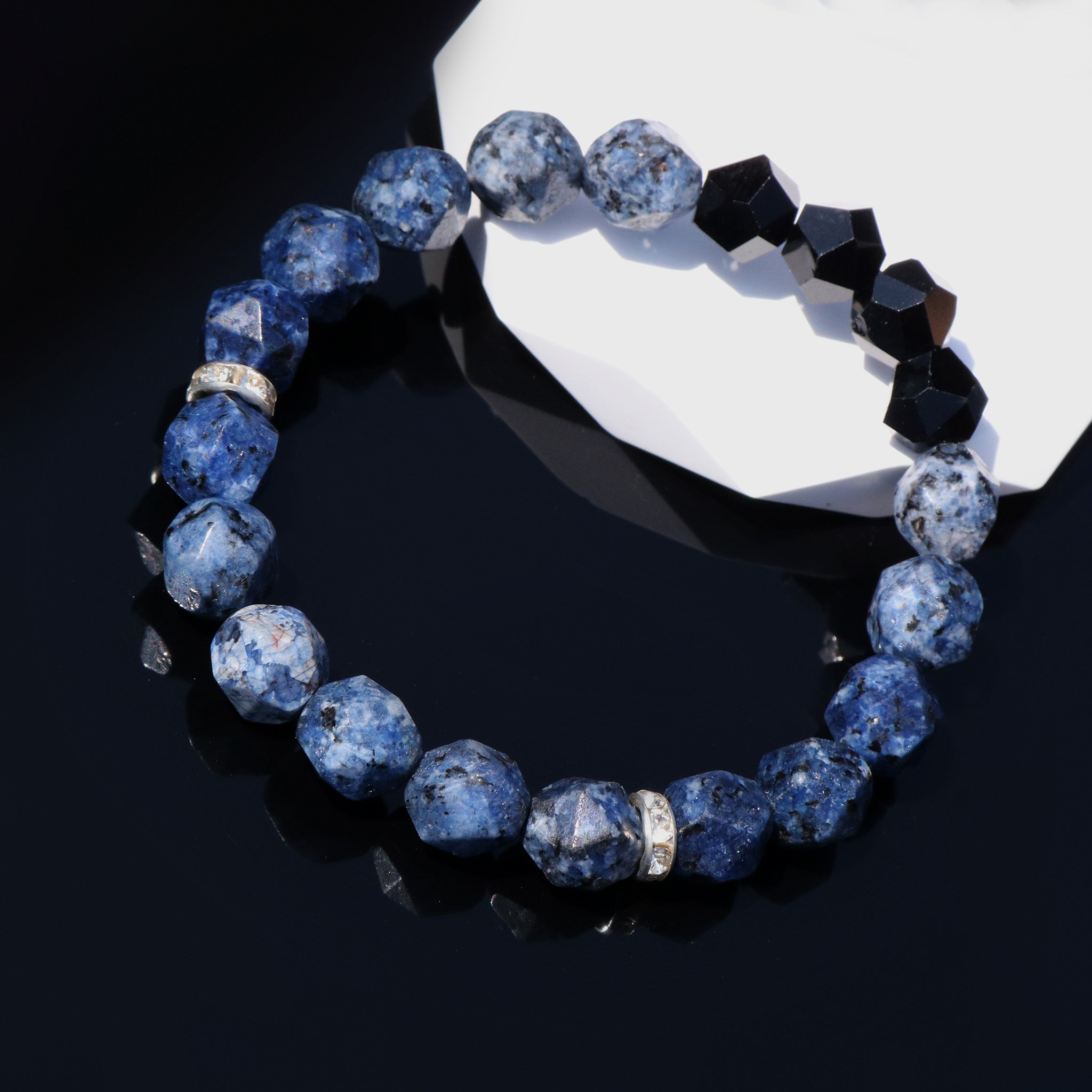 Minimalist Dumortierite and Black Agate Healing Bracelet1
