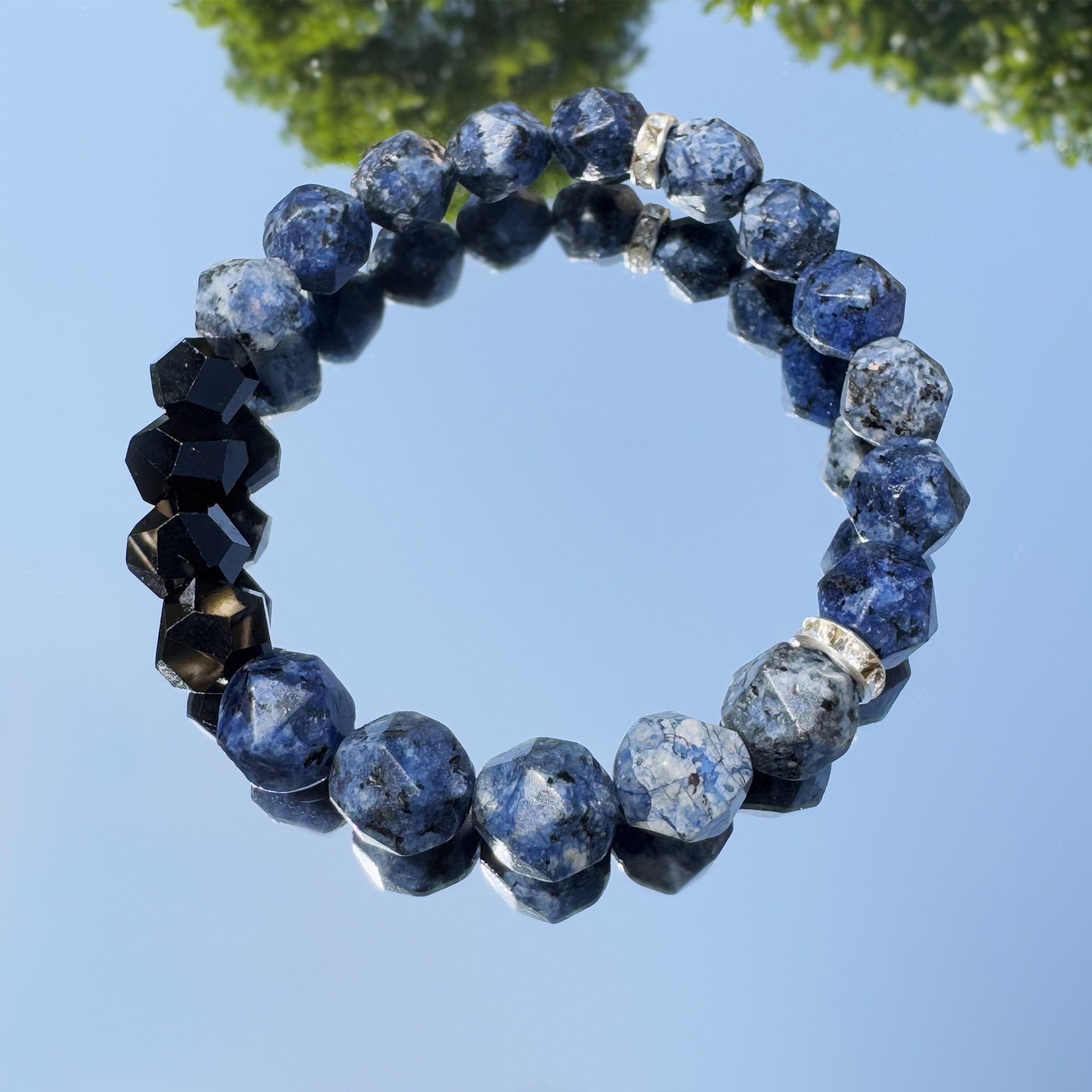 Minimalist Dumortierite and Black Agate Healing Bracelet-2