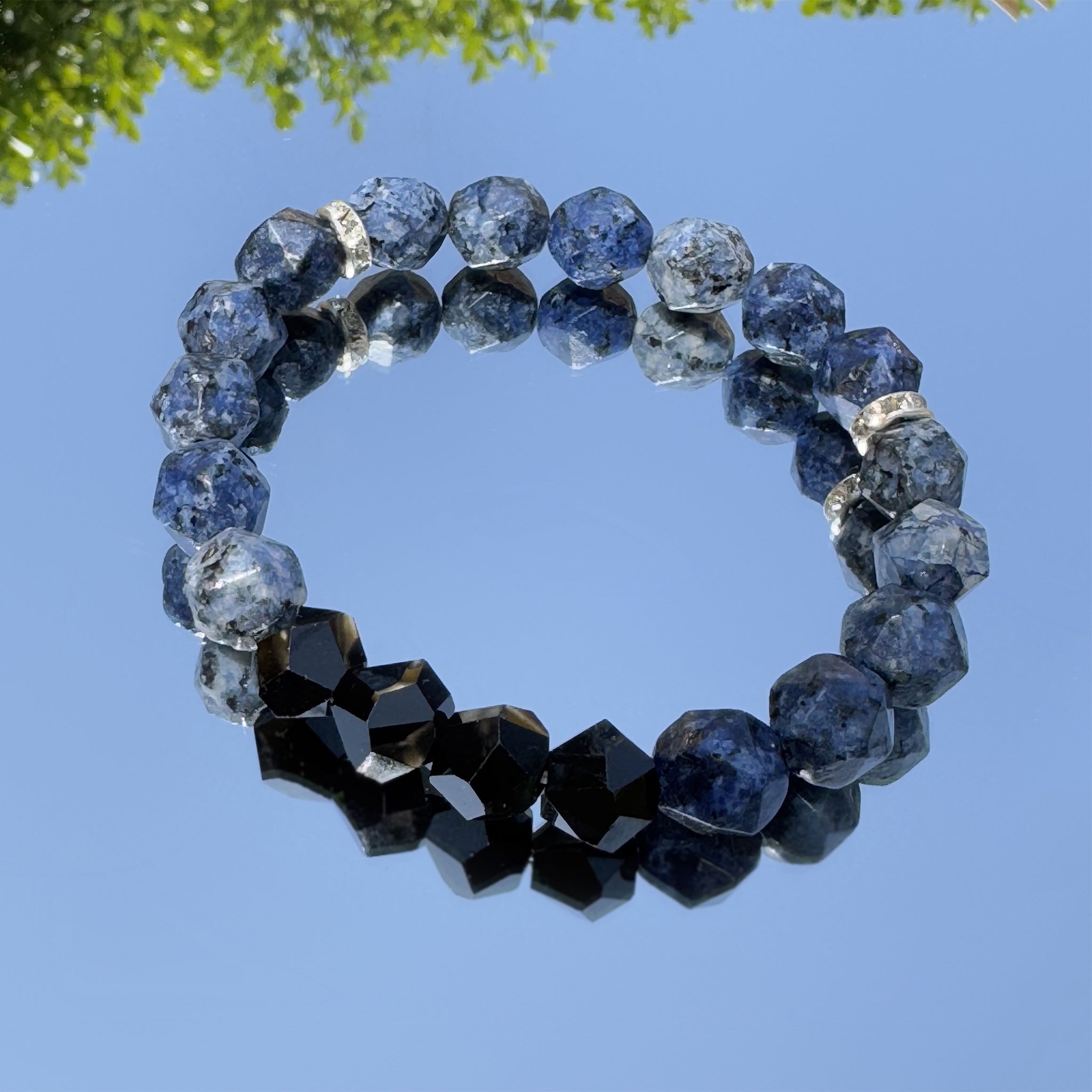 Minimalist Dumortierite and Black Agate Healing Bracelet-3