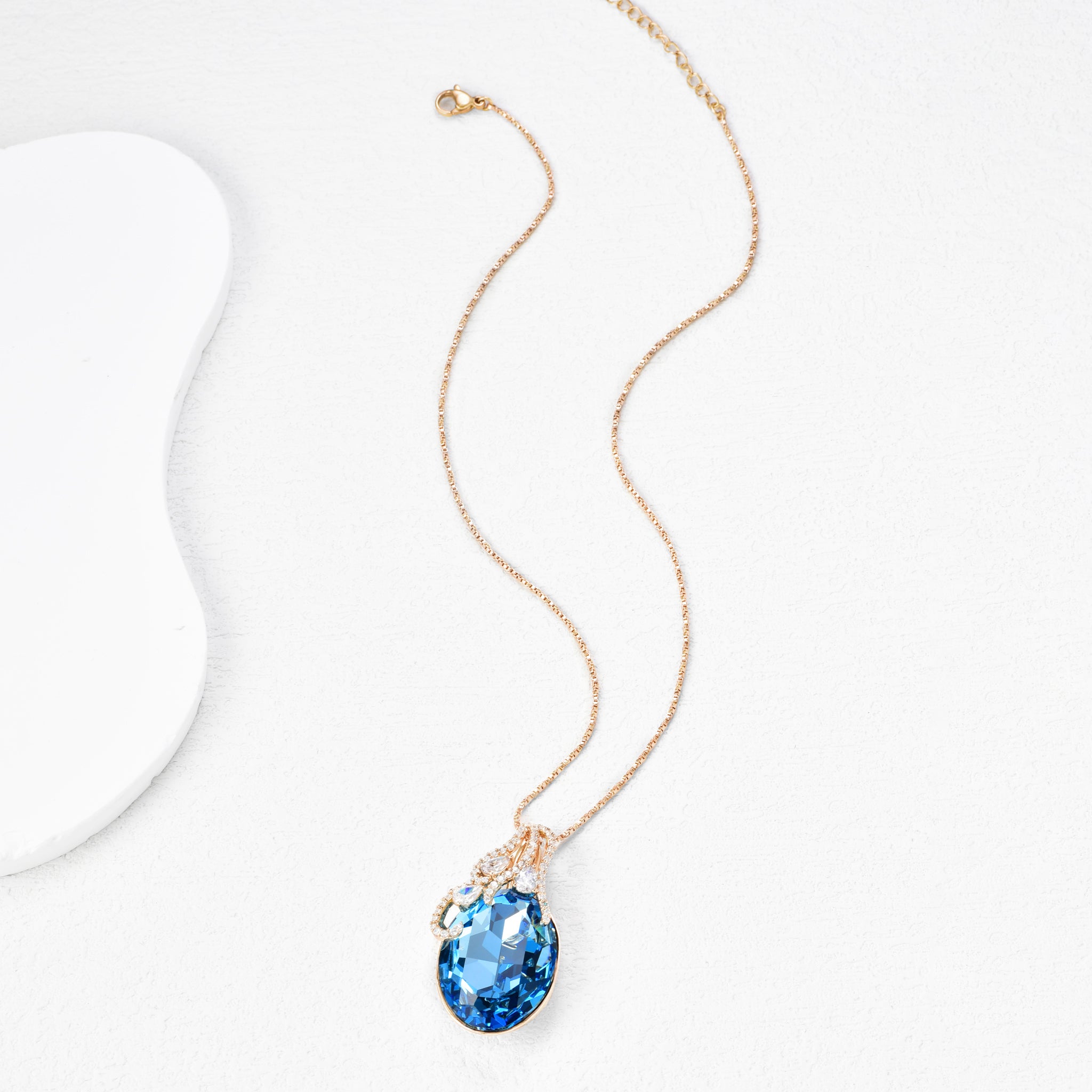 Modern Blue Austrian Crystal Teardrop Necklace Celebrity Inspired Hypoallergenic-3