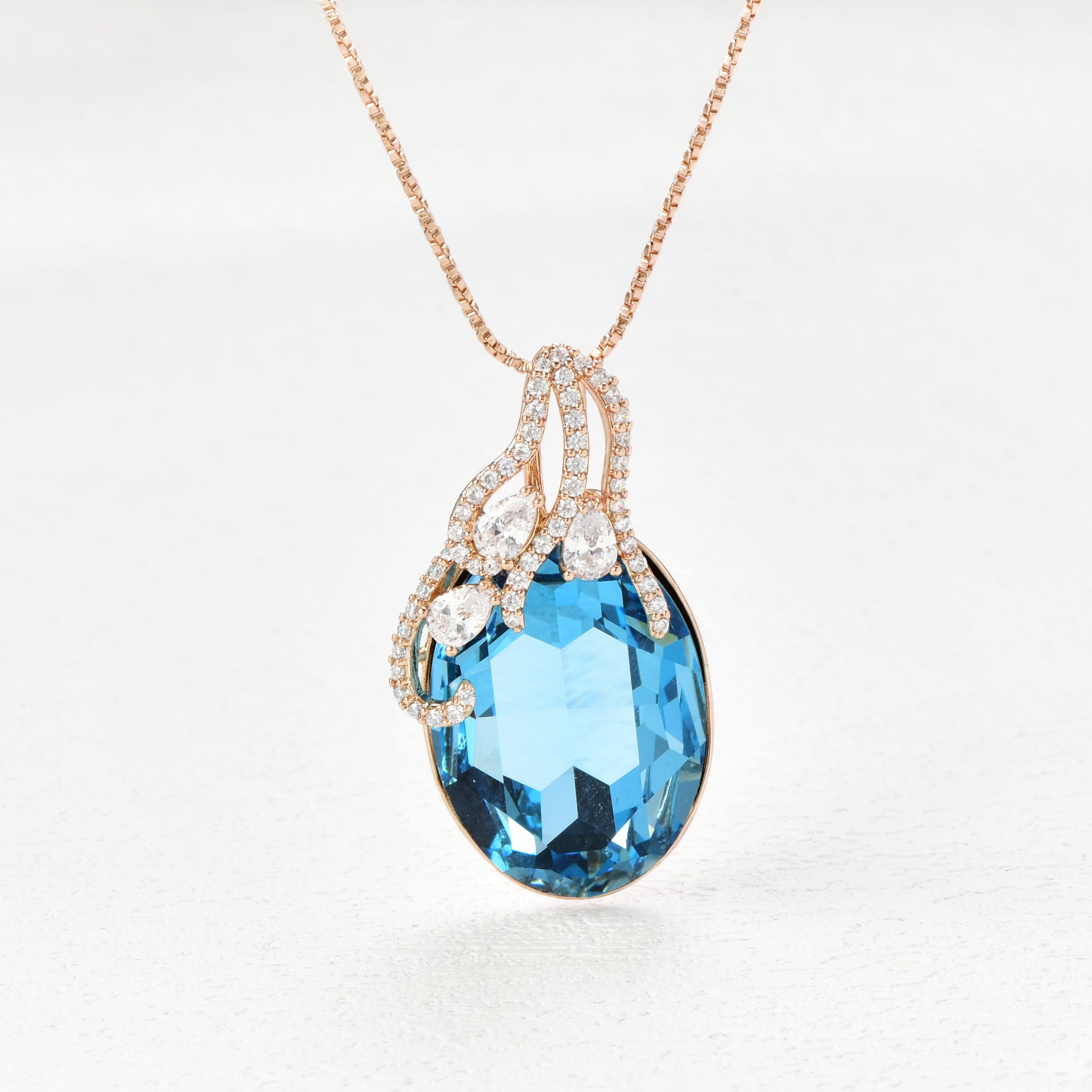 Modern Blue Austrian Crystal Teardrop Necklace Celebrity Inspired Hypoallergenic-4
