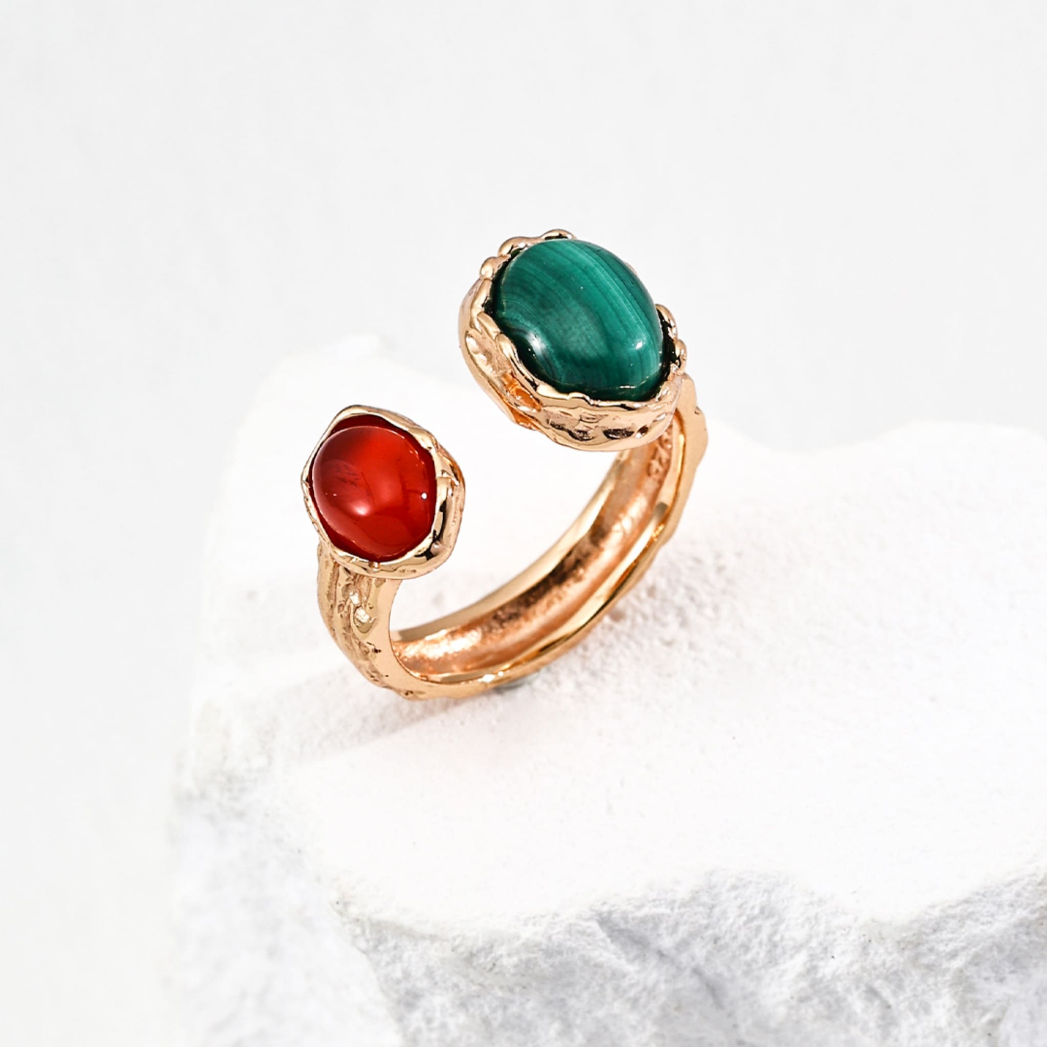 Modern Chic Malachite Tiger Eye Red Agate Silver Gold Plated Ring for Everyday Elegance and Empowerment-2