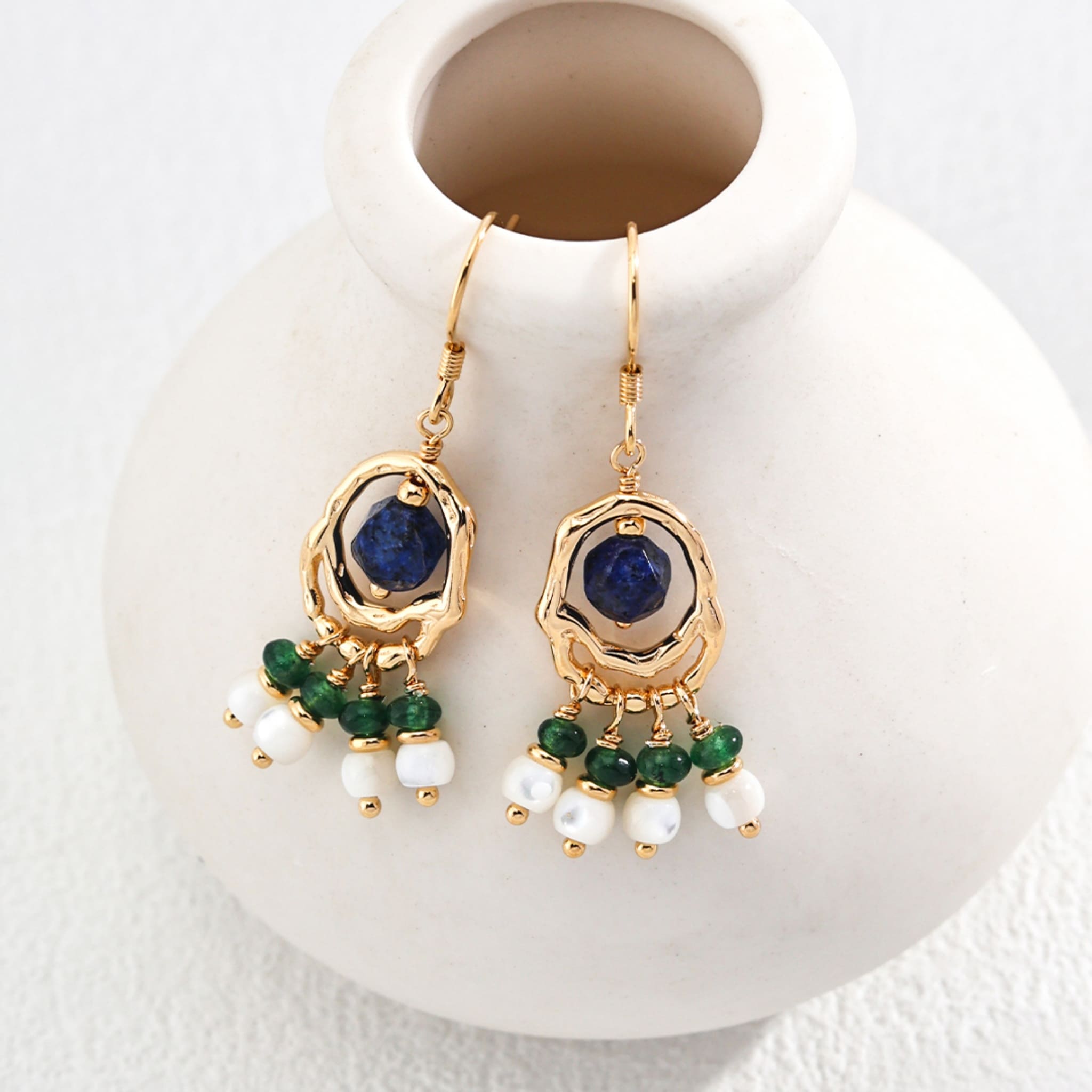 Modern Muse Jewelry Blue Shell Gold Earrings Trendy Street Style-1