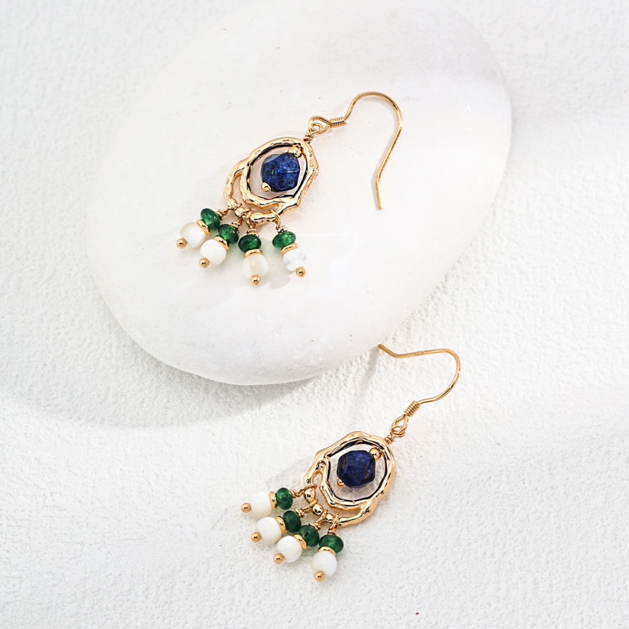 Modern Muse Jewelry Blue Shell Gold Earrings Trendy Street Style-3