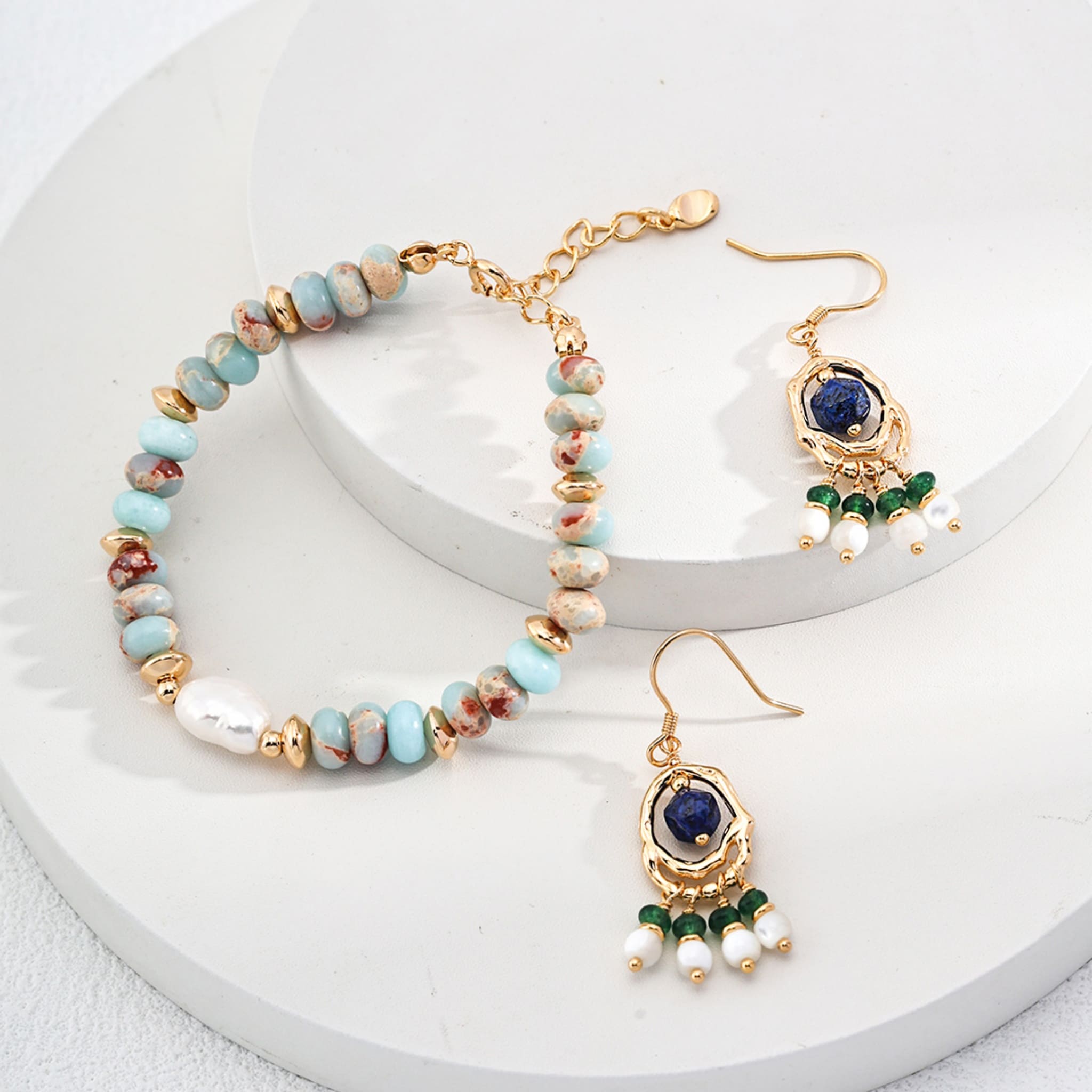 Modern Muse Jewelry Blue Shell Gold Earrings Trendy Street Style-4