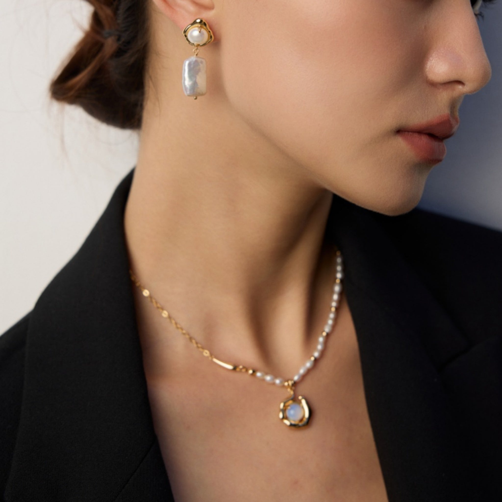 Natural Pearl Earrings Sterling Silver Vintage Gold Plated Summer Essential Jewelry-2