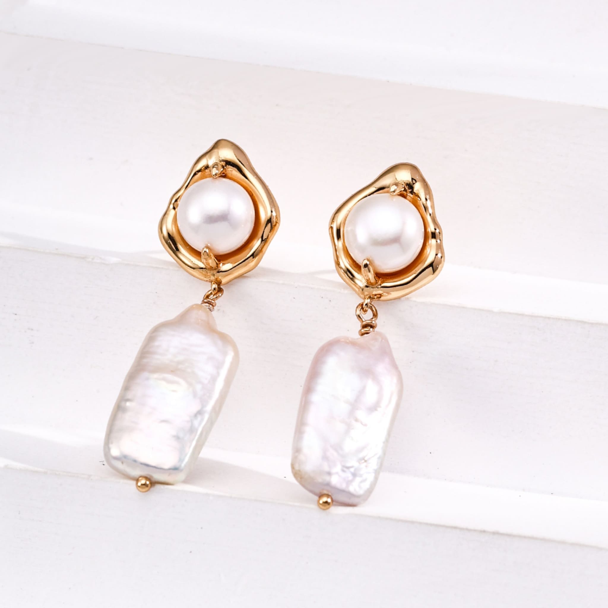 Natural Pearl Earrings Sterling Silver Vintage Gold Plated Summer Essential Jewelry-3