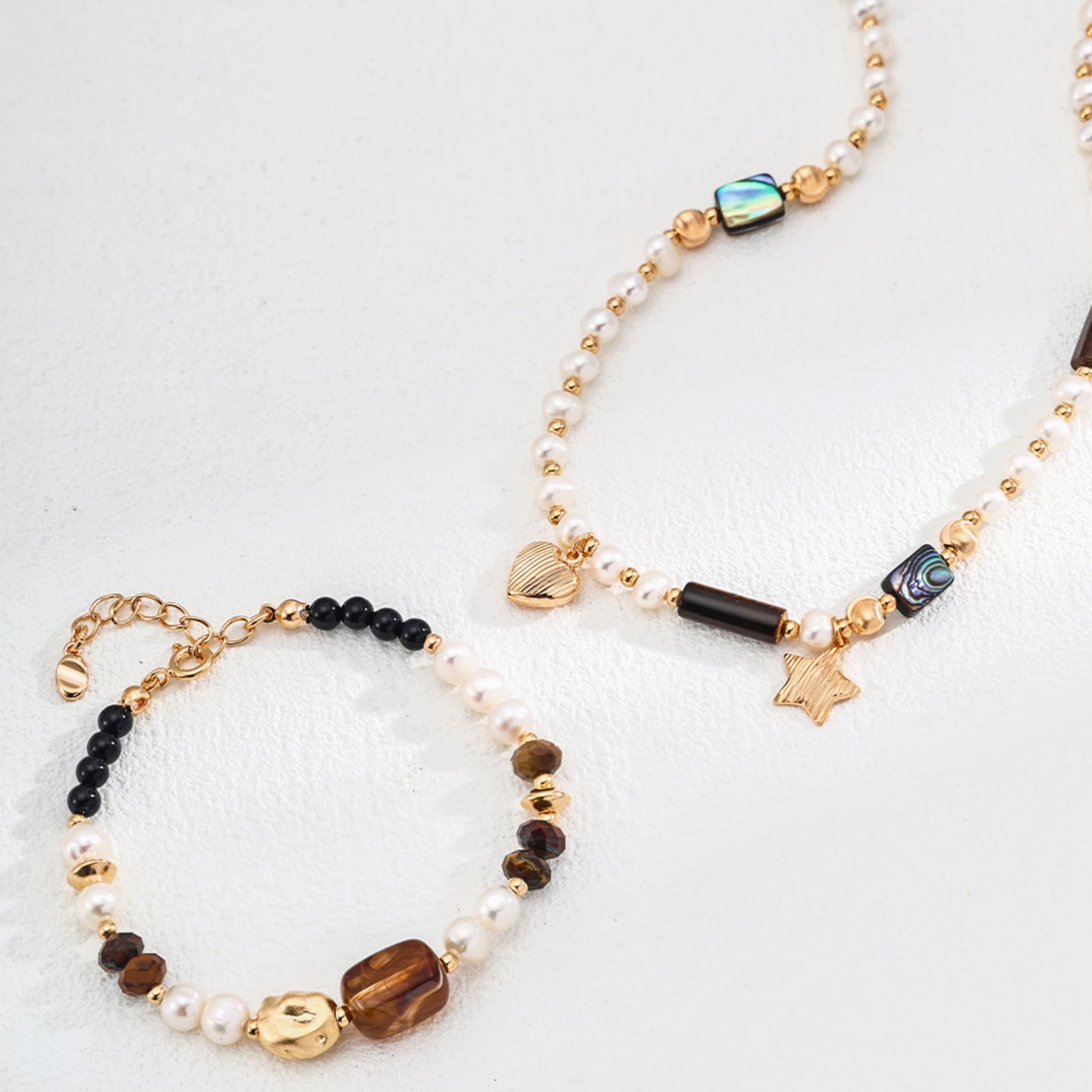 Pearl Tigers Eye Abalone Necklace for Summer Beach Vacation Jewelry Look-4