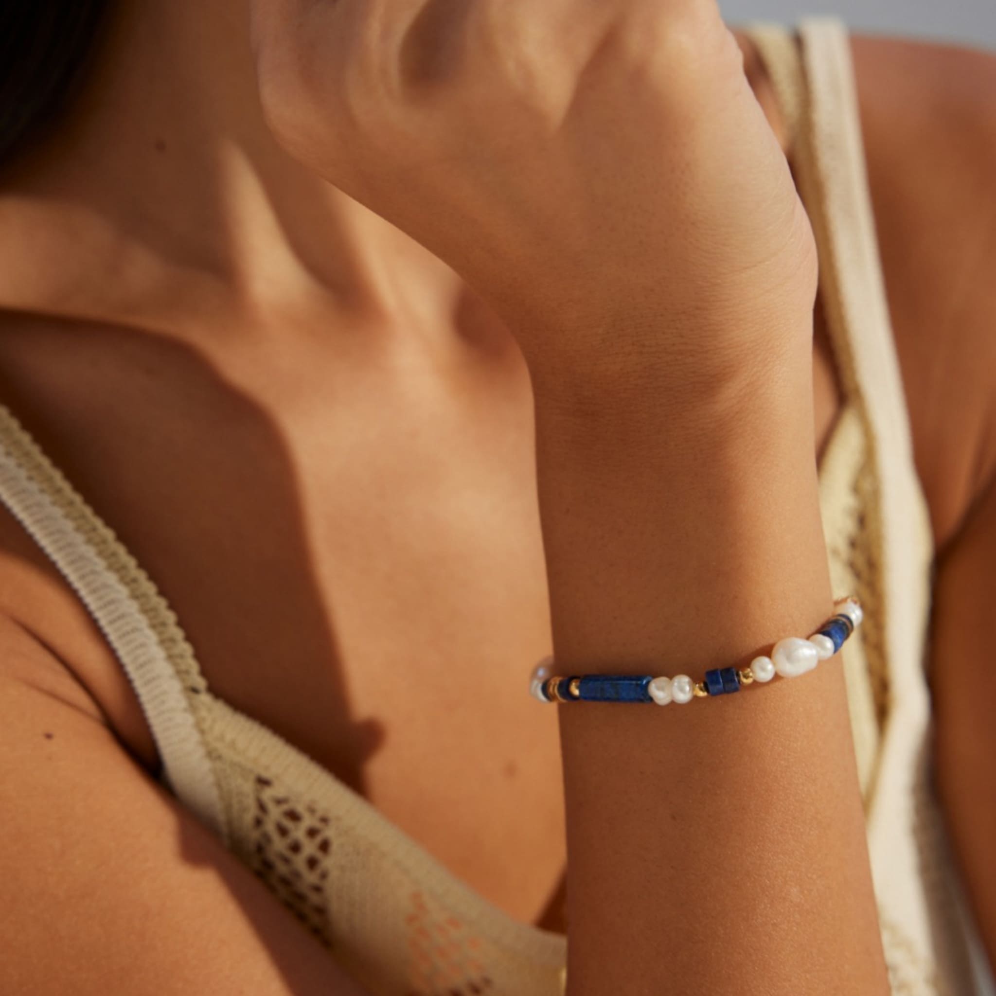 Lapis Lazuli   Pearl Bracelet