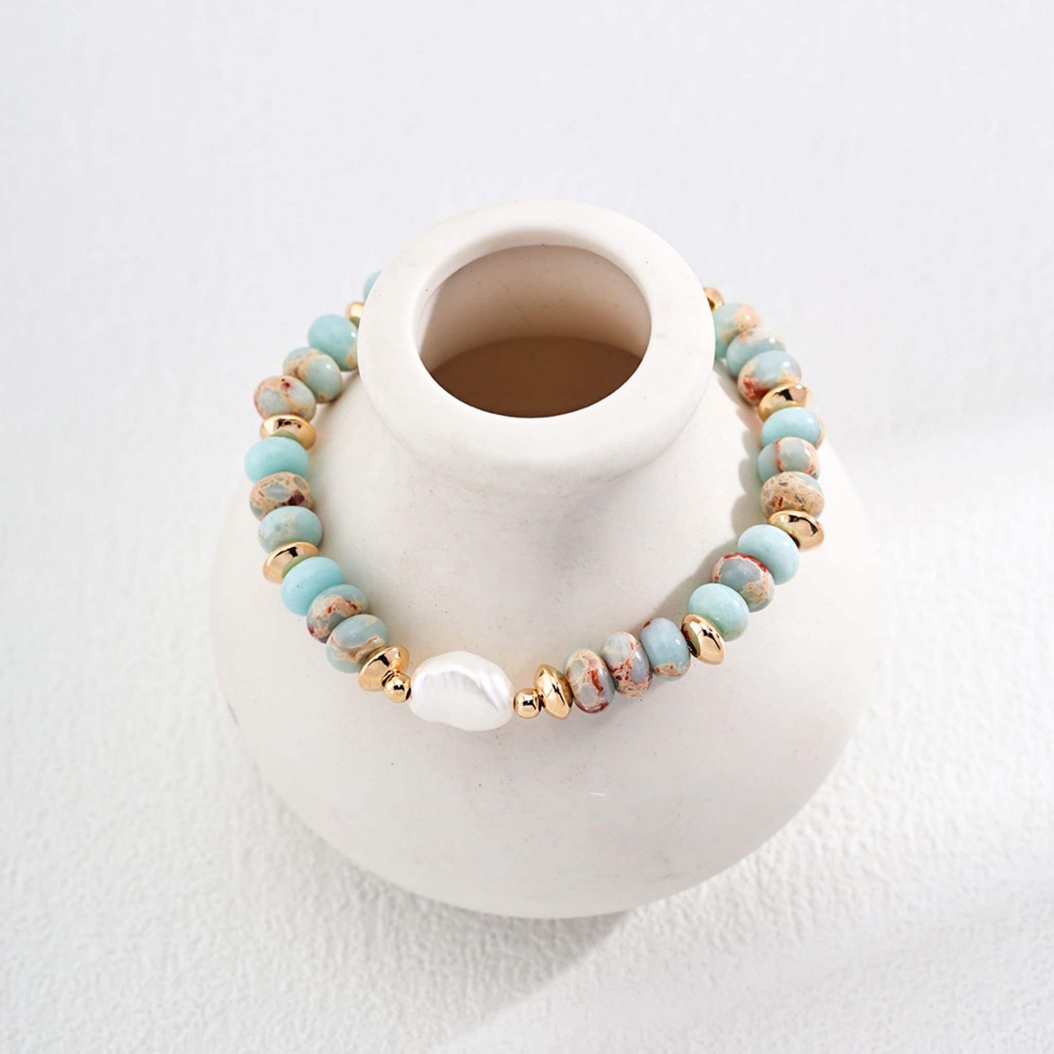 Blue Fuzhou Stone & Pearl Bracelet and Necklace Set