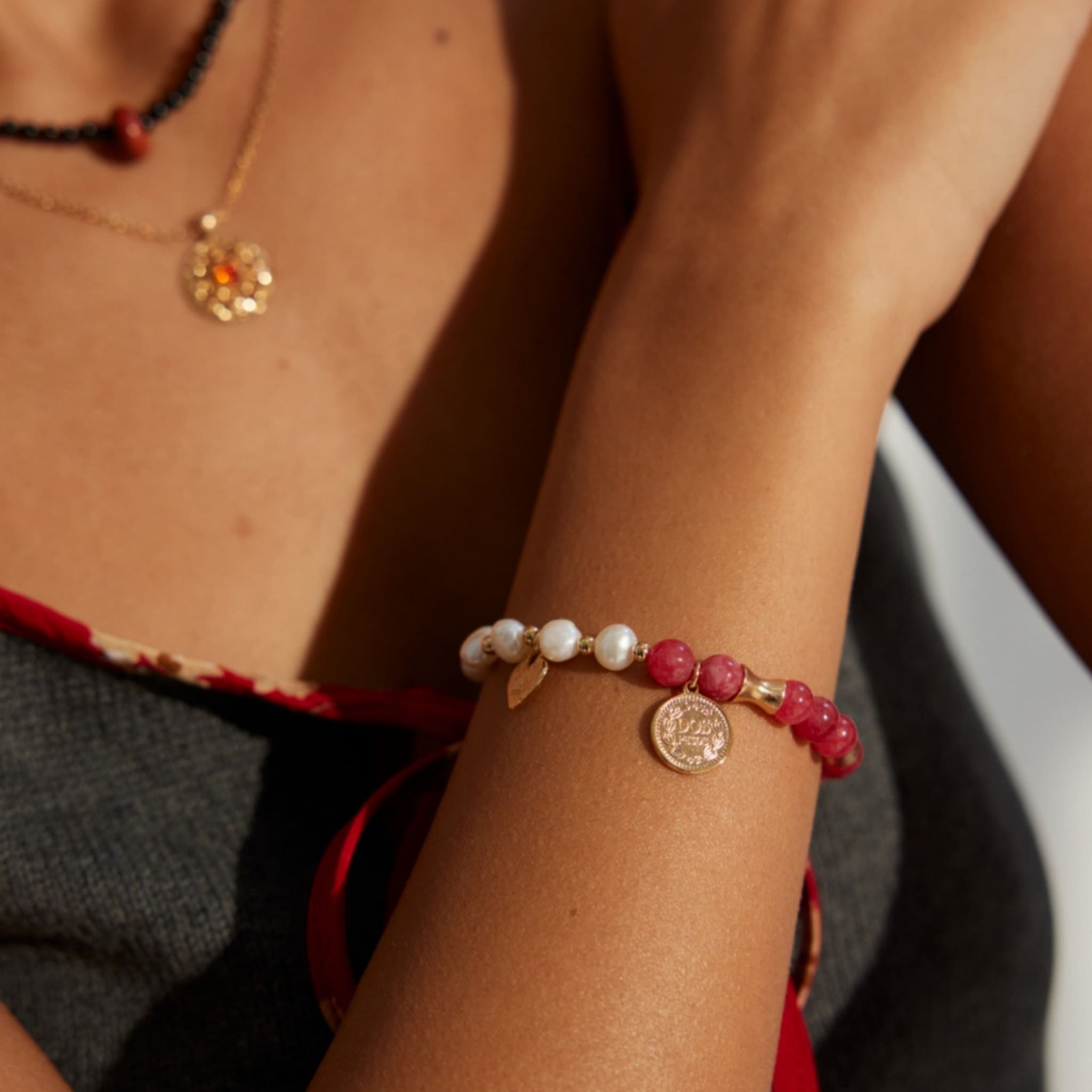 Rhodochrosite & Pearl Bracelet