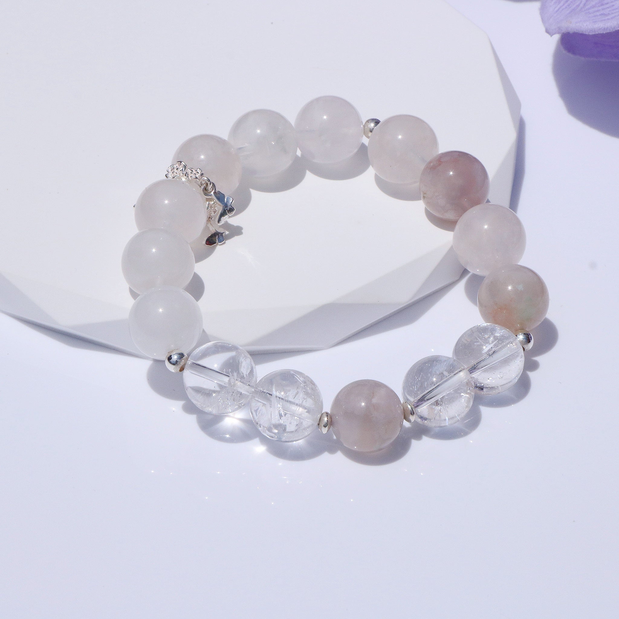 Snow Phantom Quartz & Cherry Blossom Agate Healing Bracelet – Inner Peace Jewelry-1