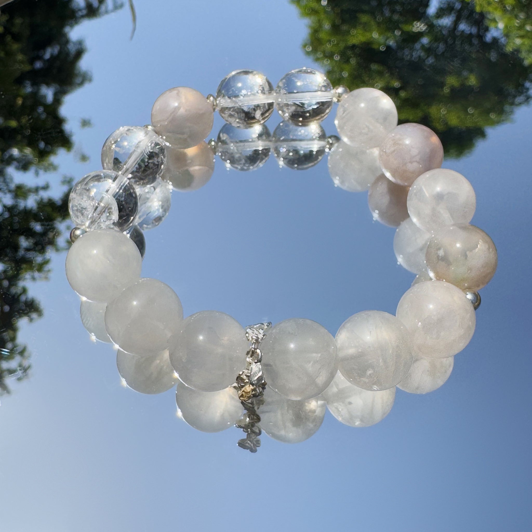Snow Phantom Quartz & Cherry Blossom Agate Healing Bracelet – Inner Peace Jewelry-2