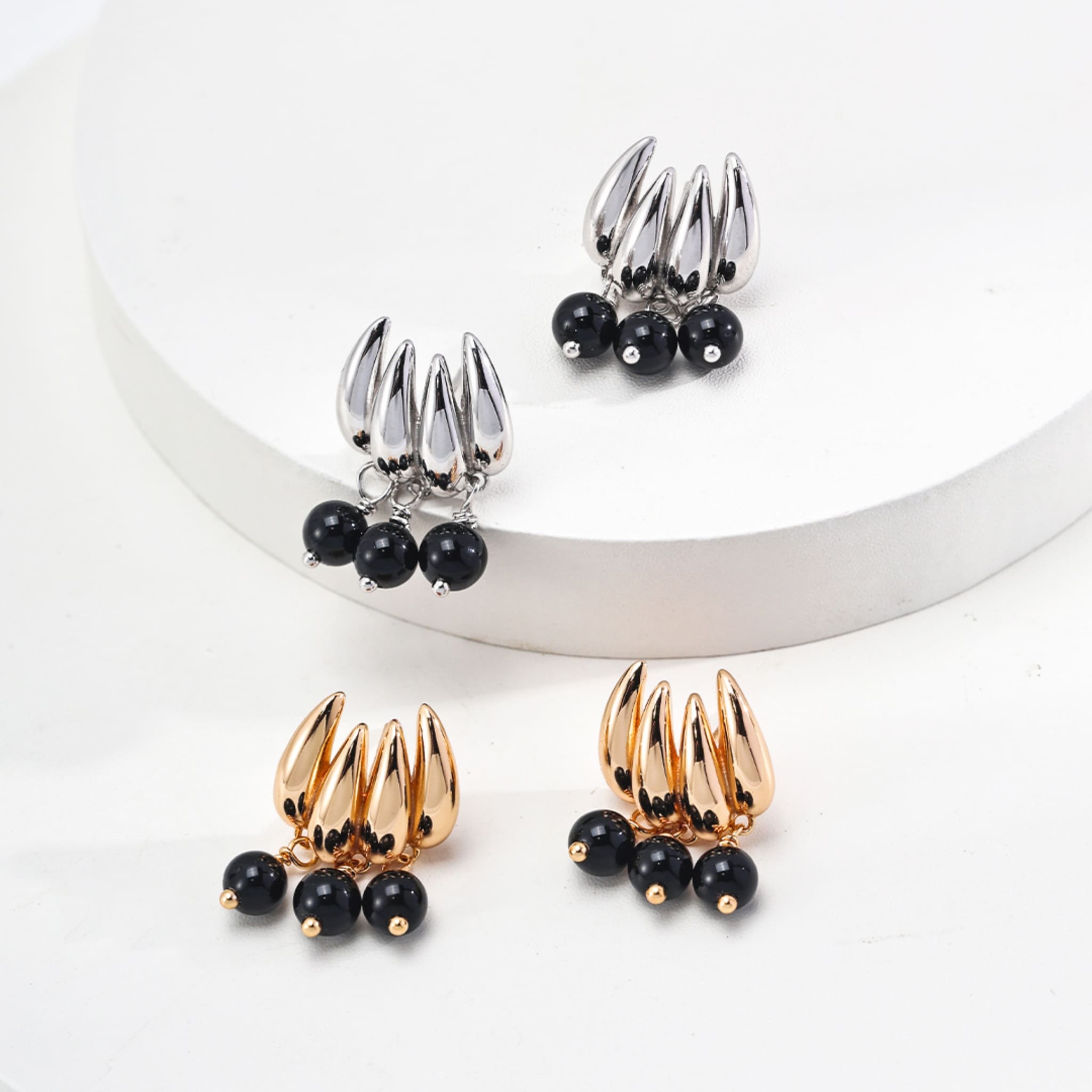 Statement Black Agate Gold Earrings for Trendsetters-1