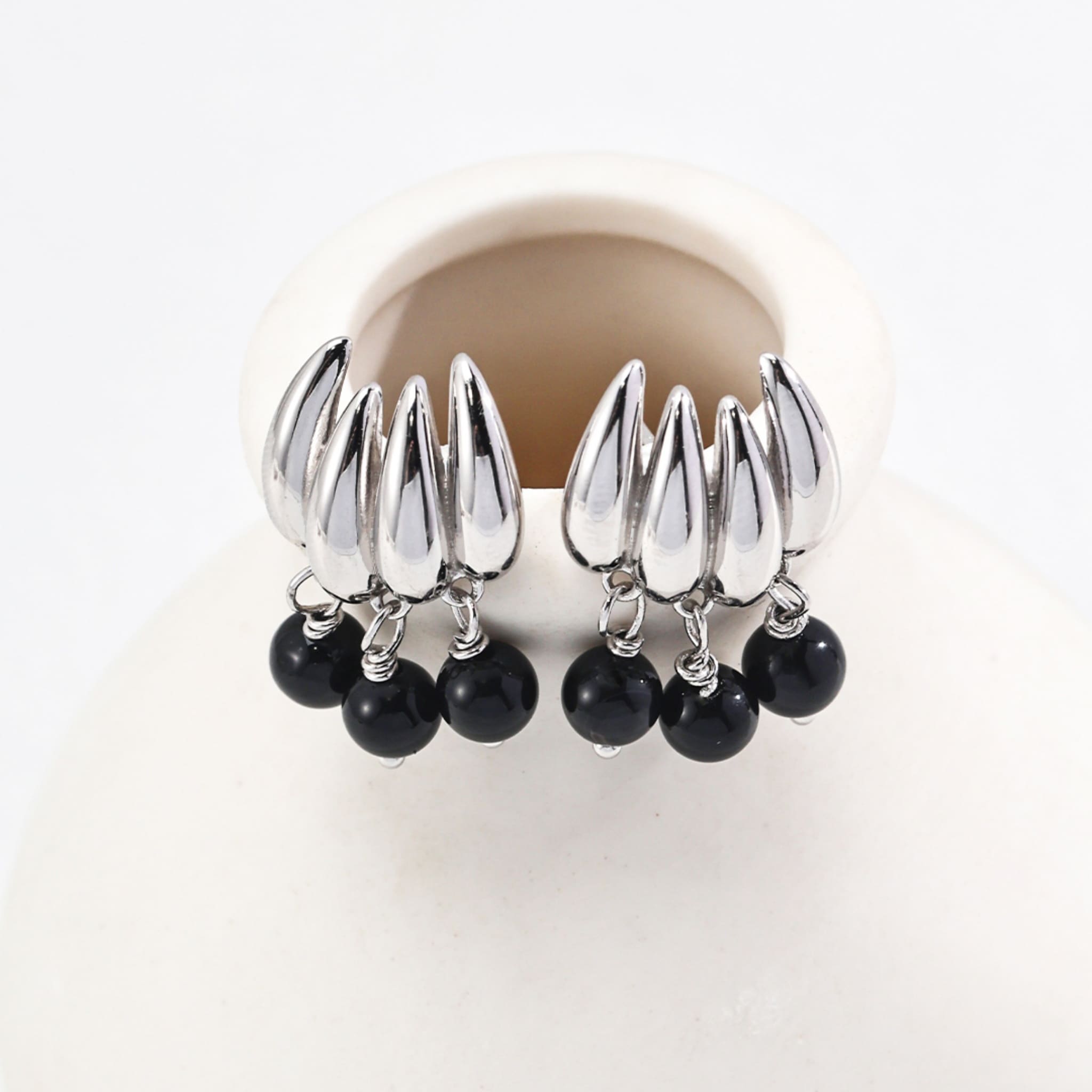 Statement Black Agate Gold Earrings for Trendsetters-3