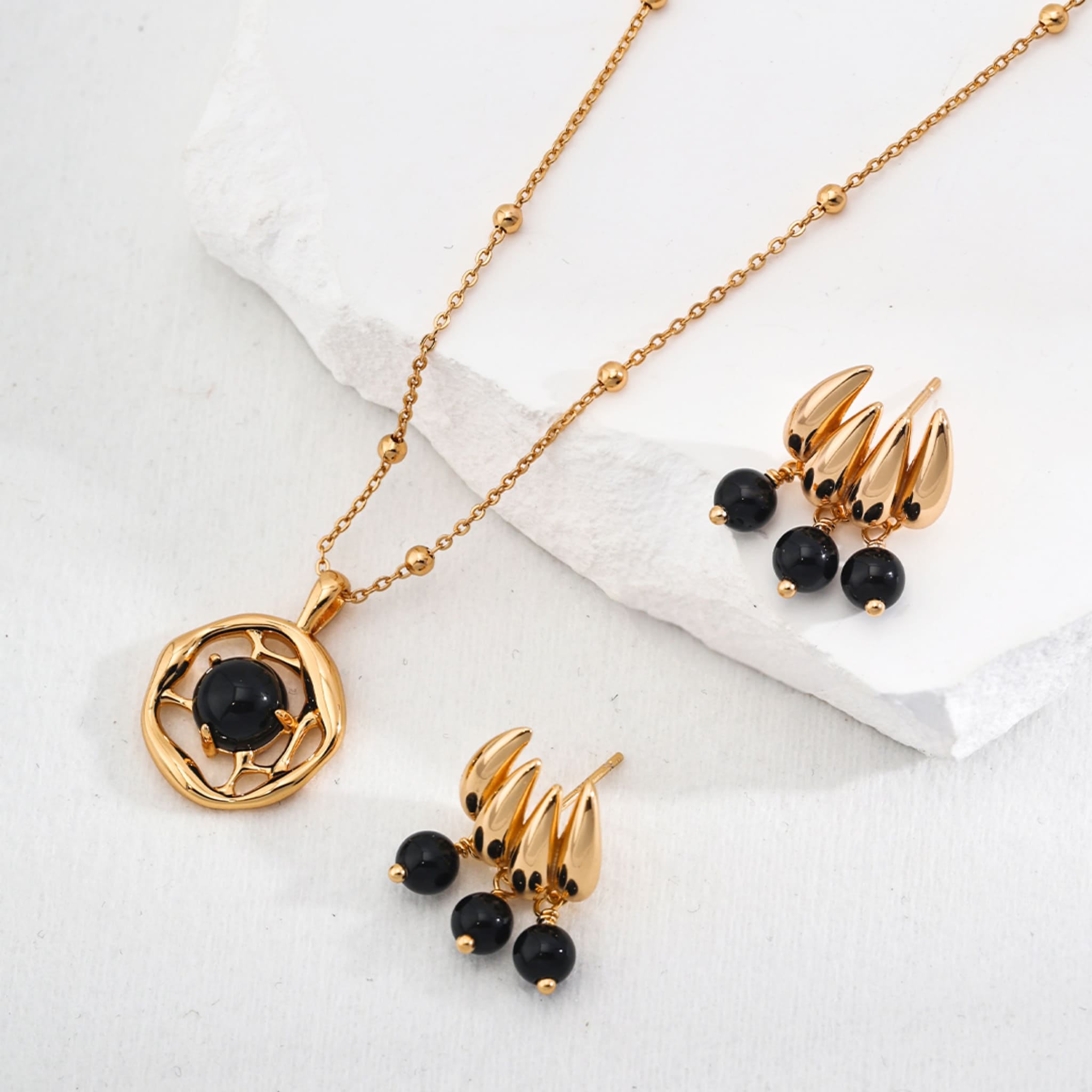Statement Black Agate Gold Earrings for Trendsetters-4