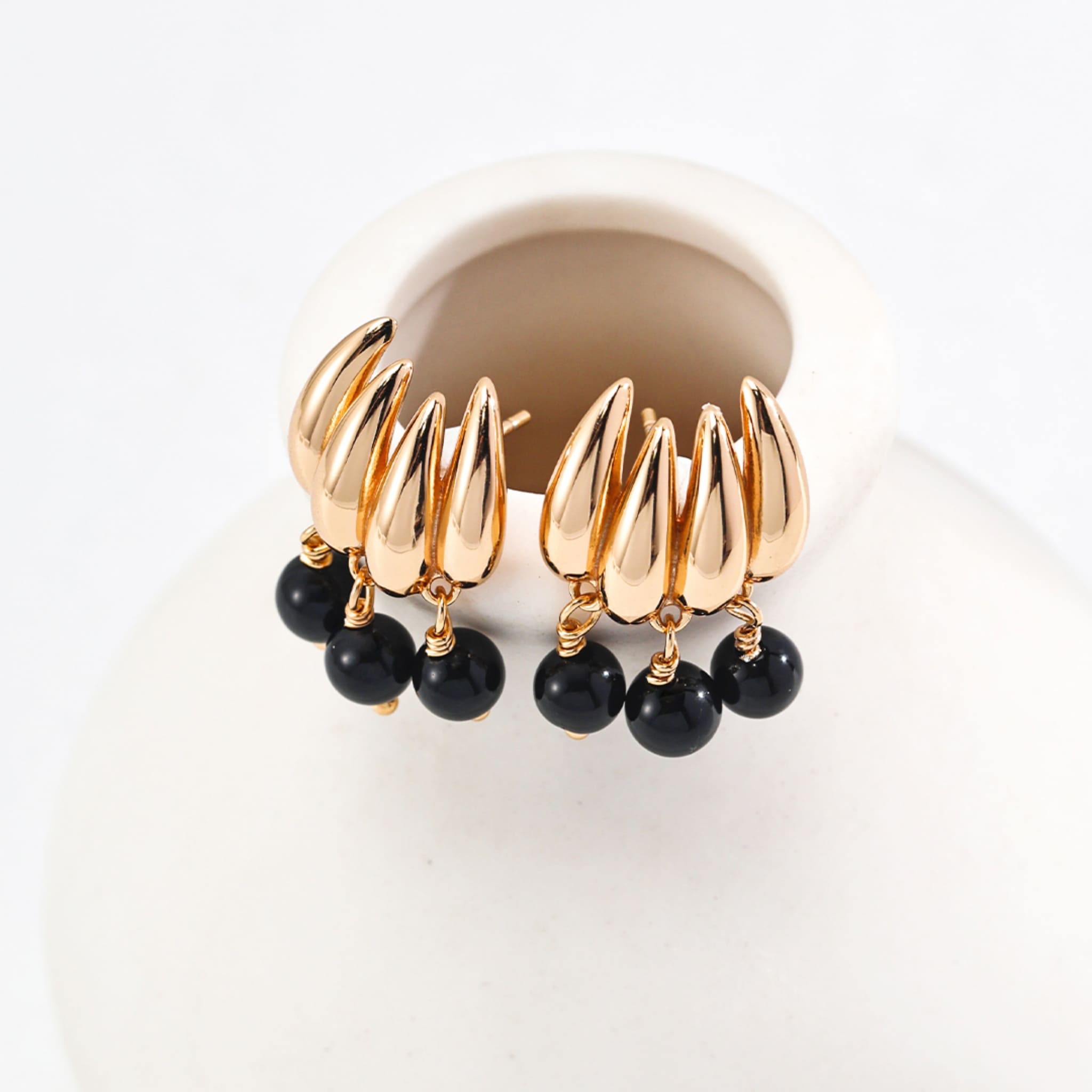 Statement Black Agate Gold Earrings for Trendsetters-2