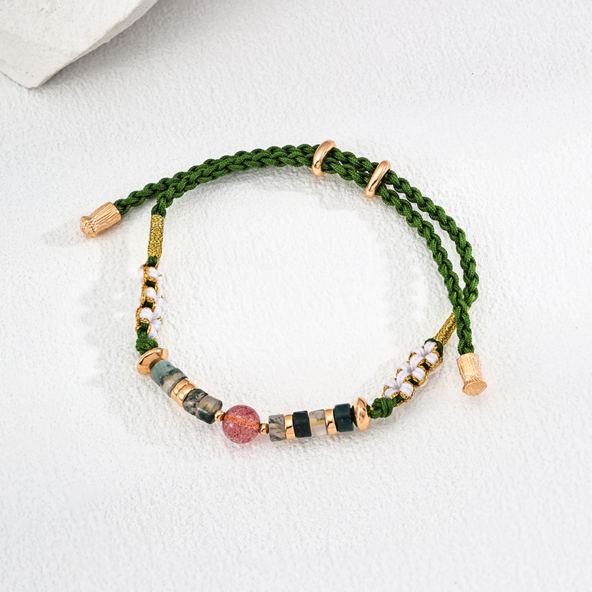Strawberry Quartz Moss Agate Bracelet Summer Style Natural Crystal Jewelry-1