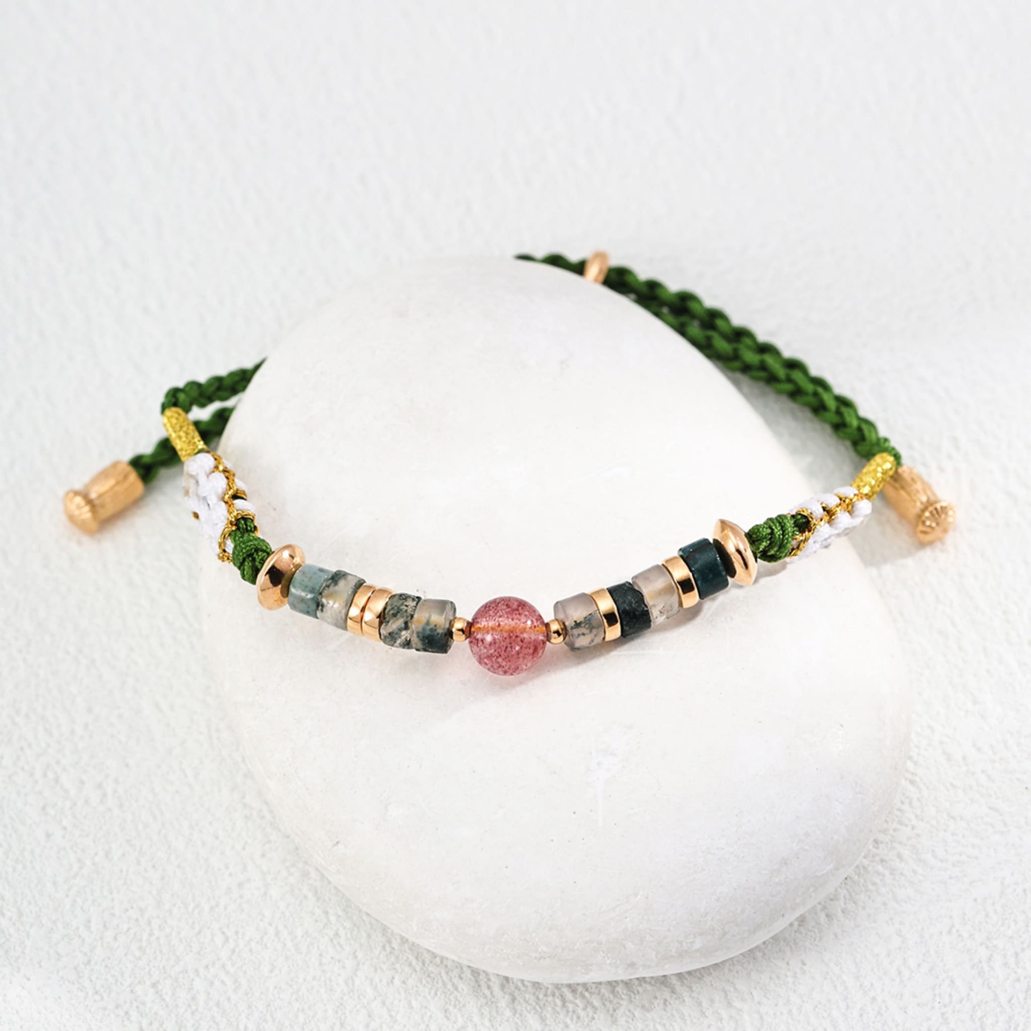 Strawberry Quartz Moss Agate Bracelet Summer Style Natural Crystal Jewelry-2