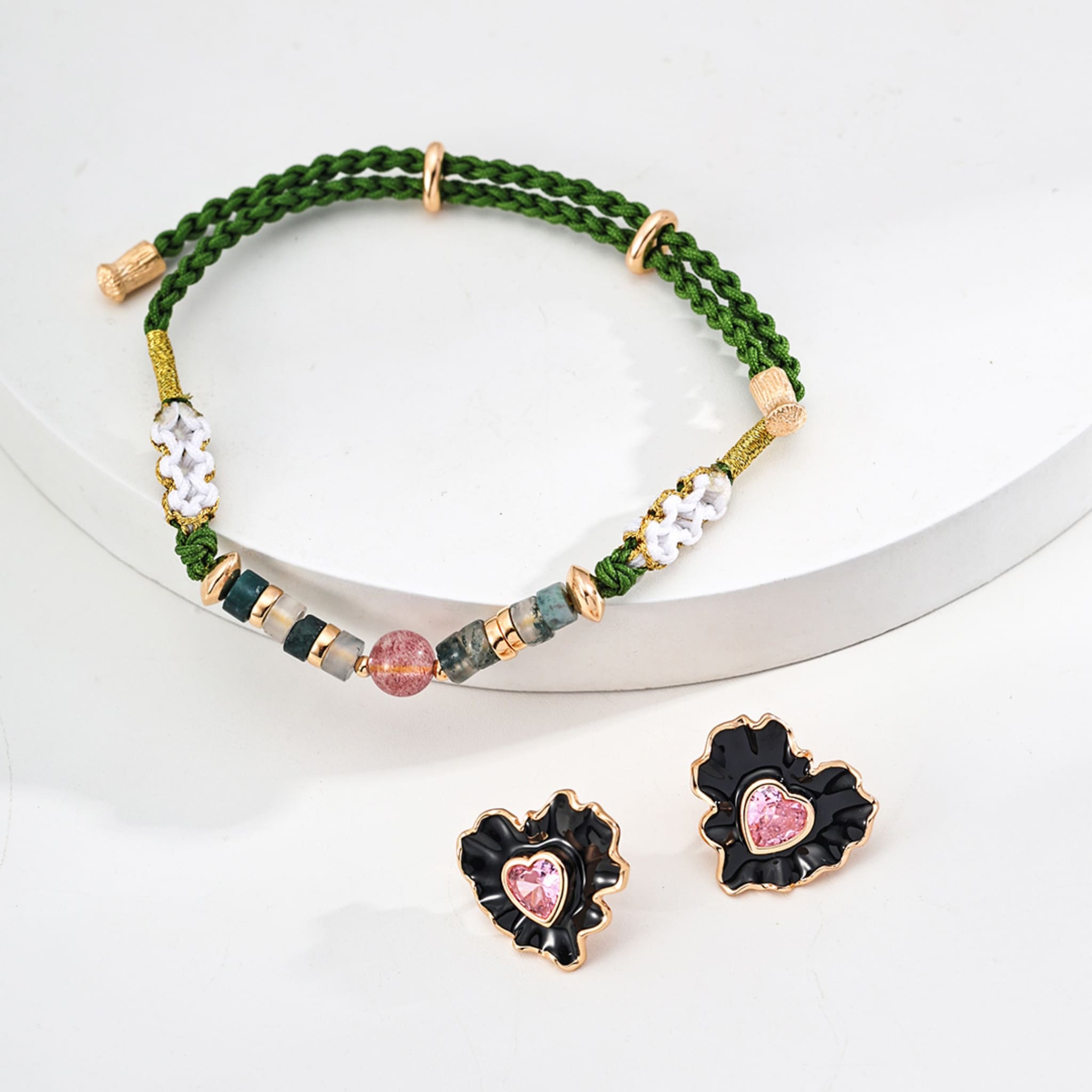 Strawberry Quartz Moss Agate Bracelet Summer Style Natural Crystal Jewelry-3