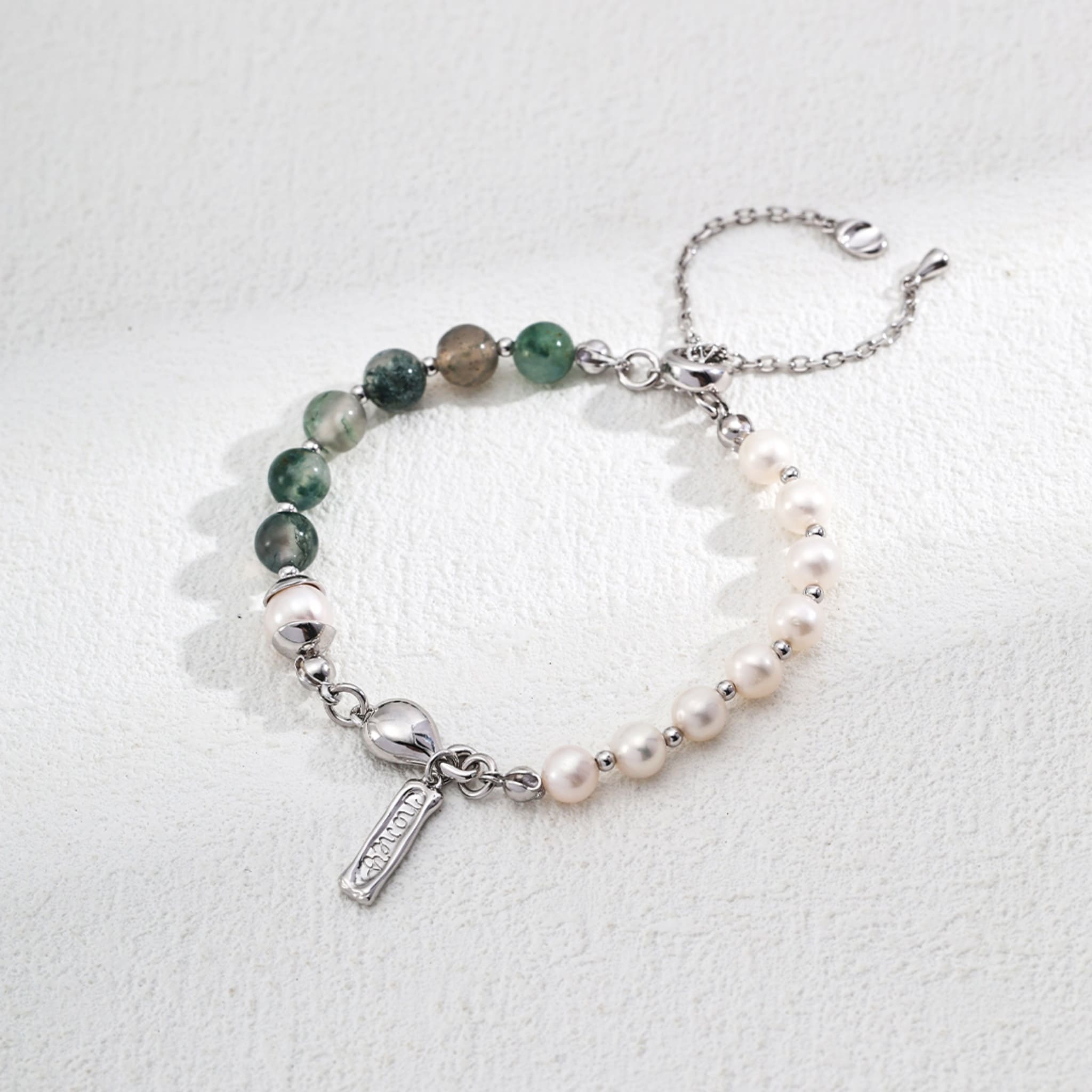 Strawberry Quartz Moss Agate Pearl Bracelet for Love Healing and Balance-1