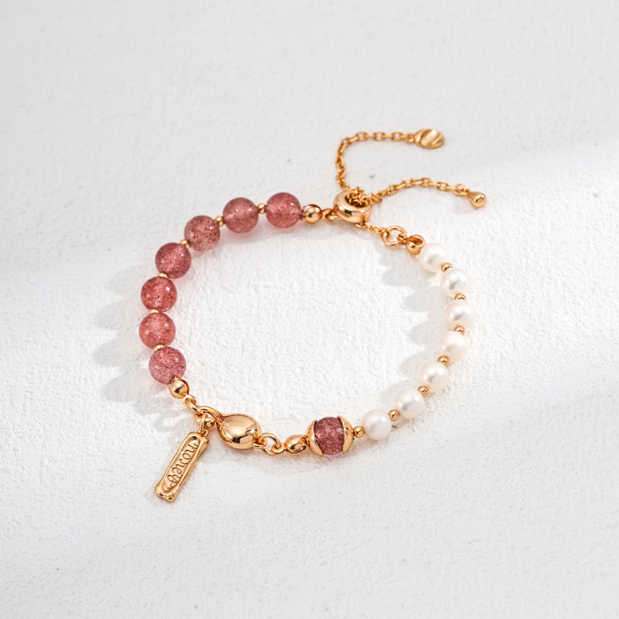 Strawberry Quartz Moss Agate Pearl Bracelet for Love Healing and Balance-2