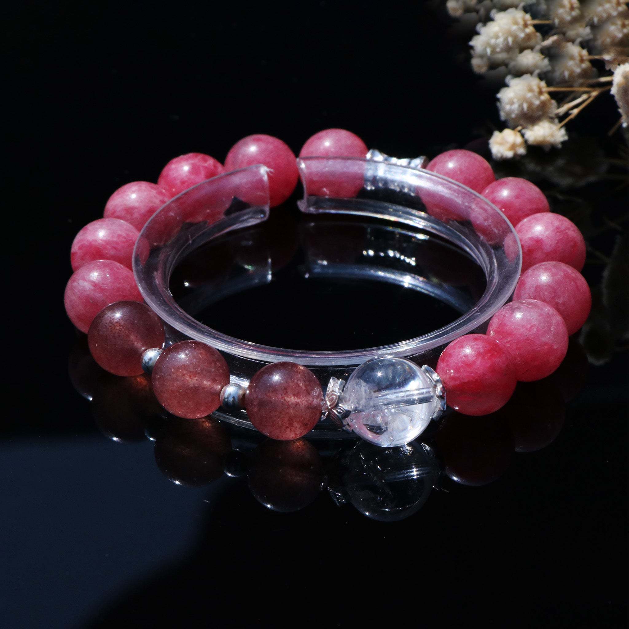 Strawberry Quartz Rhodonite Bracelet Romantic Gift for Her Perfect for Daily Wear-1