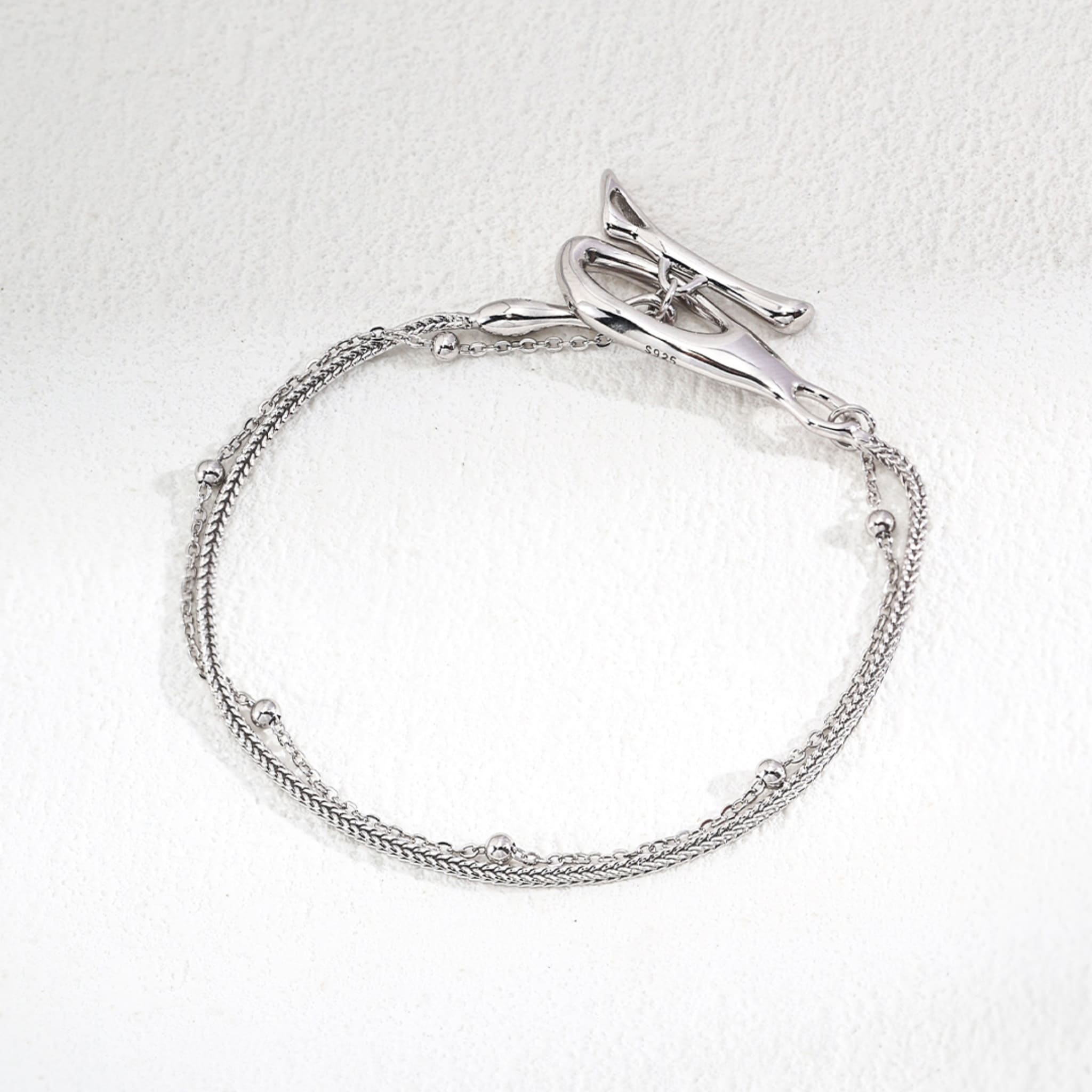 Trendy Double Chain Bracelet 925 Sterling Silver 18K Gold Plated Elegant Layered Style-2