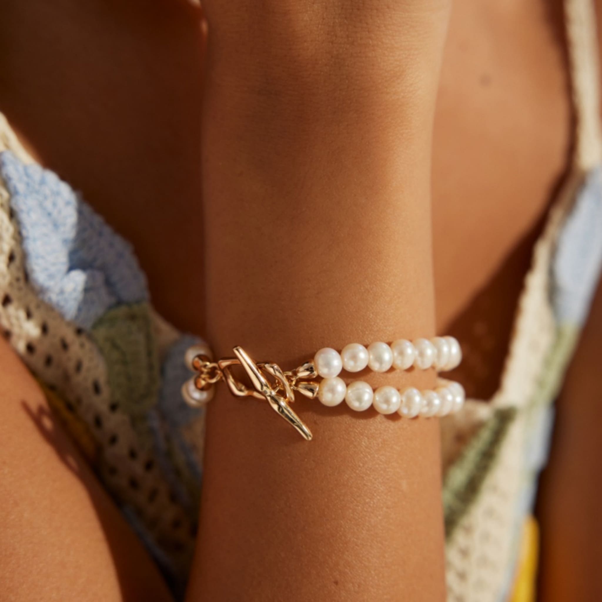 Vintage Gold Natural Pearl Bracelet for Women Elegant 18K Sterling Silver-2