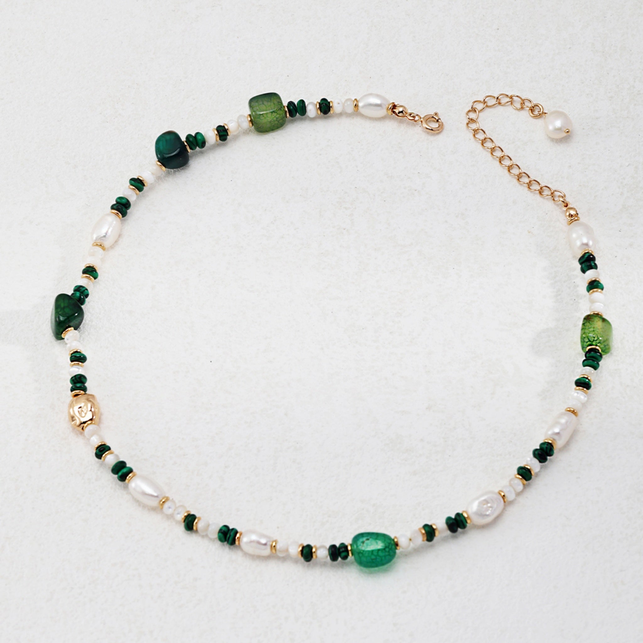 Vintage Inspired Mother of Pearl and Green Agate Jewelry Set for Women-3