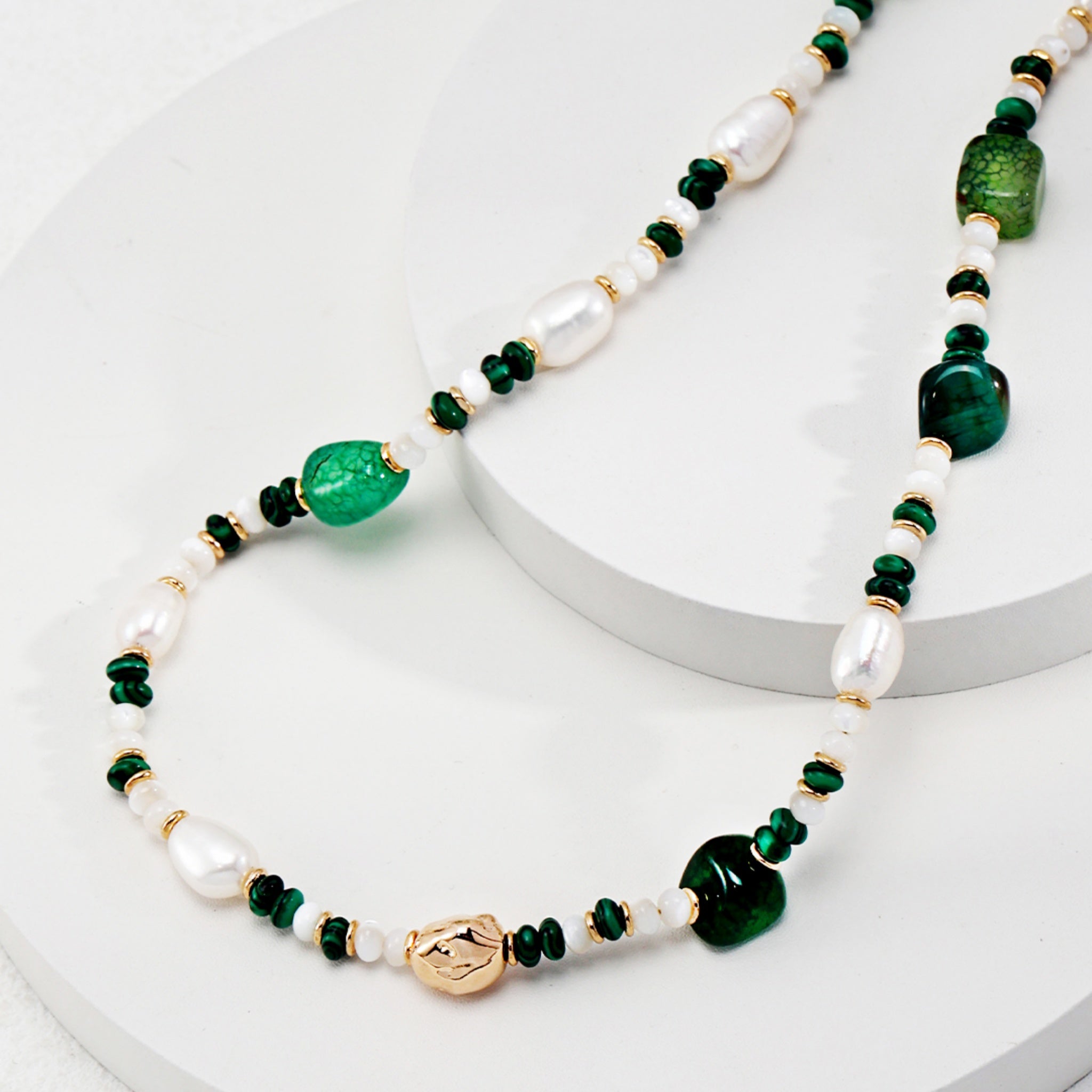 Vintage Inspired Mother of Pearl and Green Agate Jewelry Set for Women-5