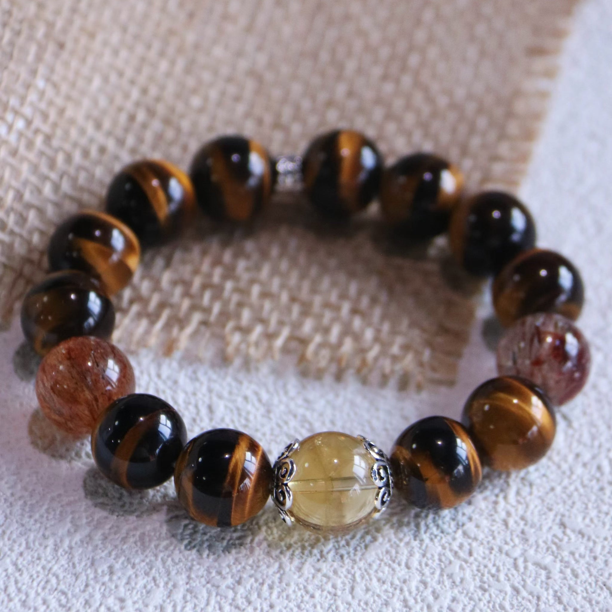 Tiger's Eye & Rutilated Quartz & Citrine Bracelet